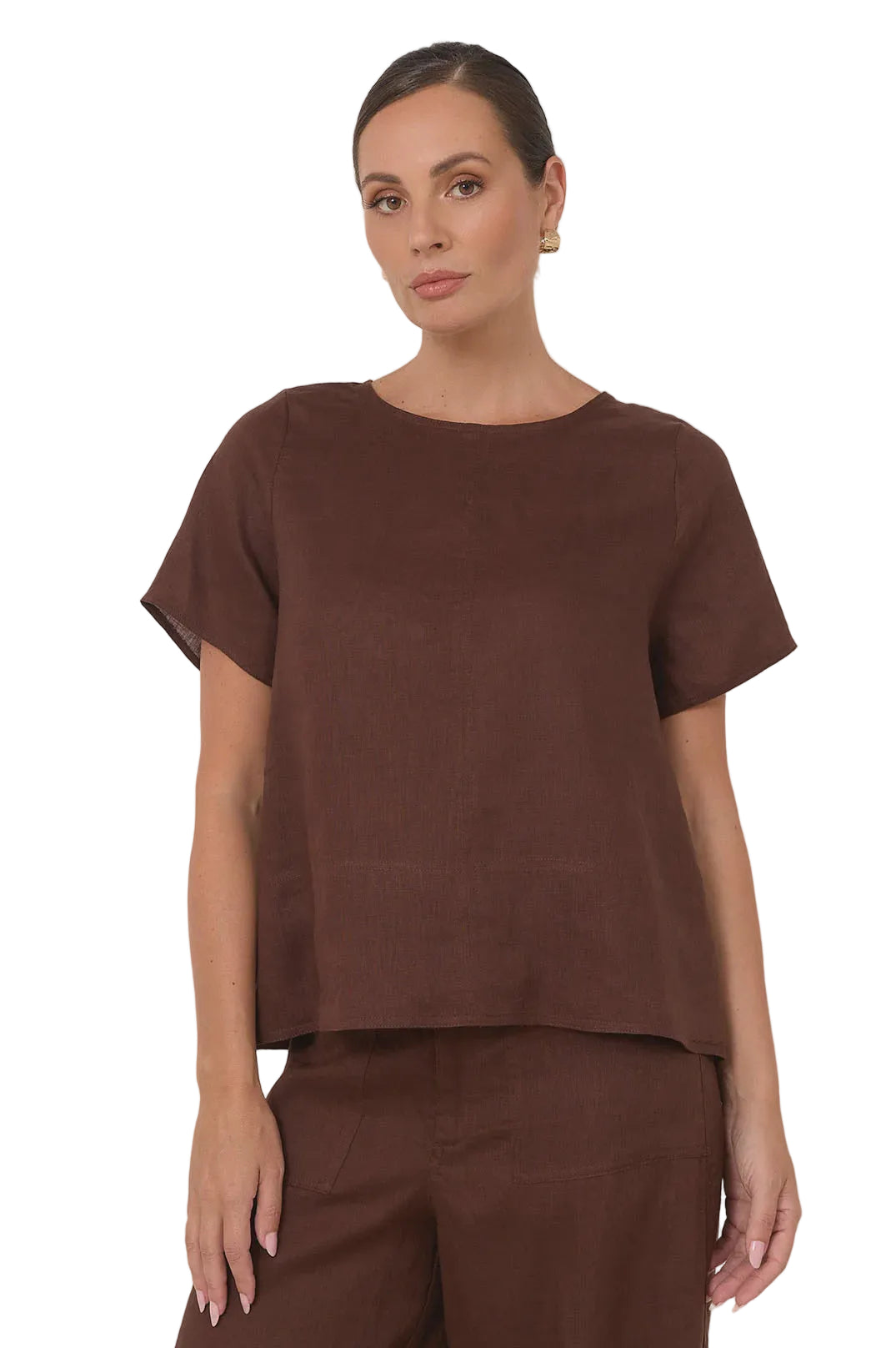Dillon Linen Top Chocolate Tops Adorne S(8)