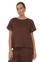 Dillon Linen Top Chocolate Tops Adorne S(8)