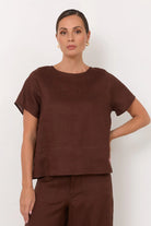 Dillon Linen Top Chocolate Tops Adorne