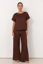Dillon Linen Top Chocolate Tops Adorne