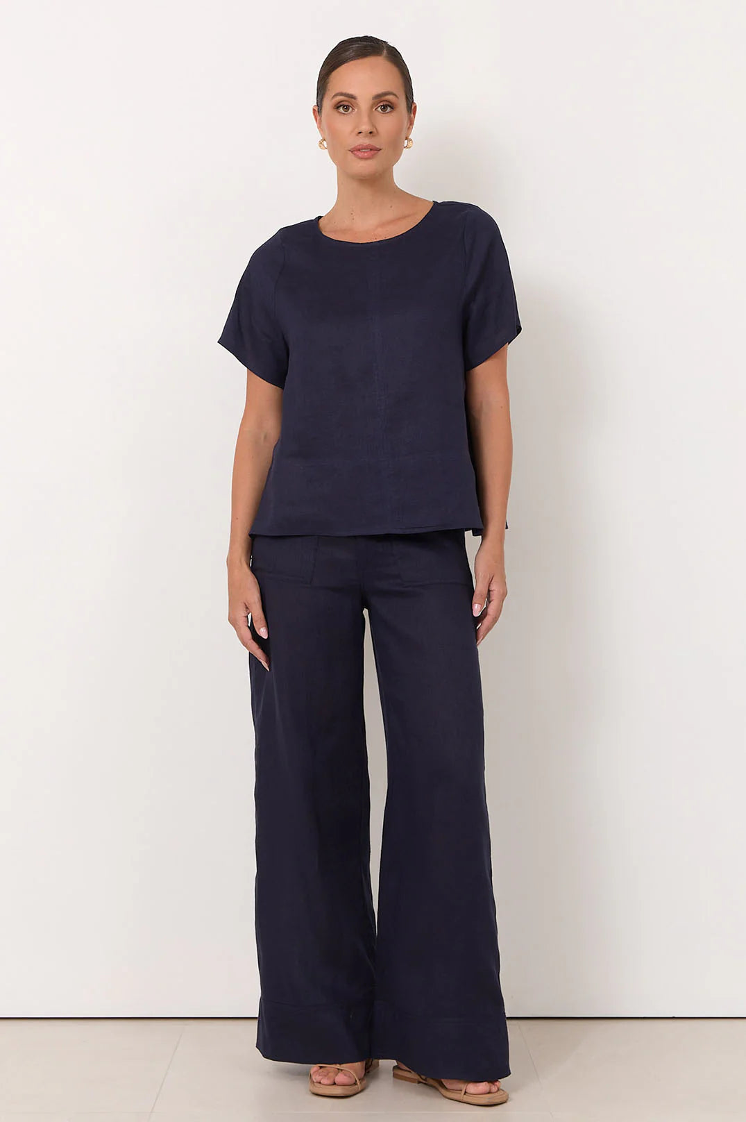 Dillon Linen Top Navy Tops Adorne