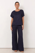 Dillon Linen Top Navy Tops Adorne