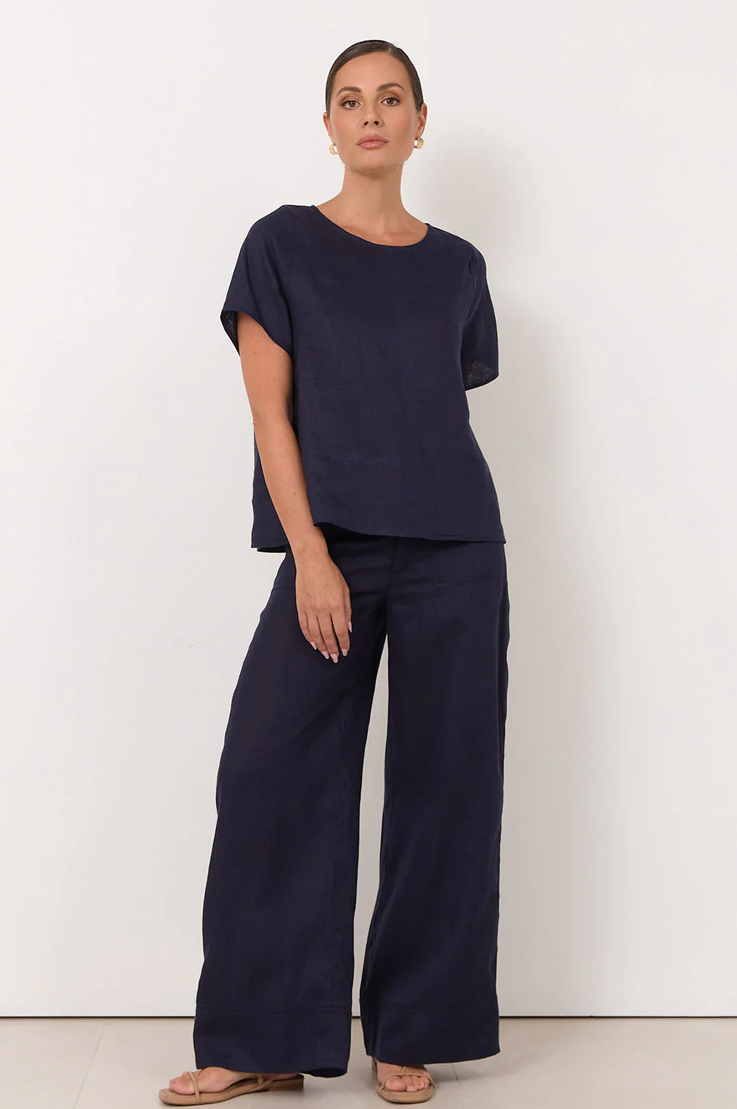 Dillon Linen Top Navy Tops Adorne