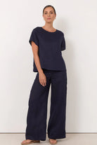 Dillon Linen Top Navy Tops Adorne