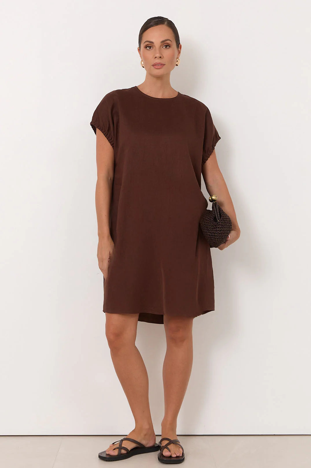 Cleo Linen Short Dress Chocolate Dresses Adorne