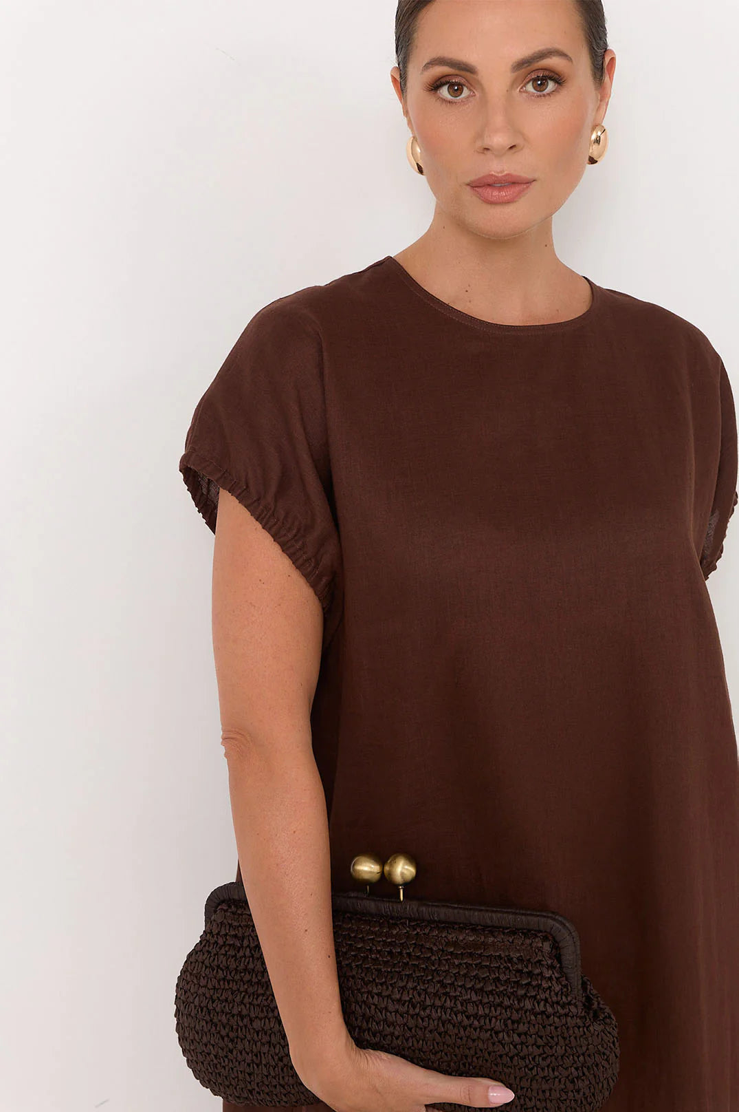 Cleo Linen Short Dress Chocolate Dresses Adorne