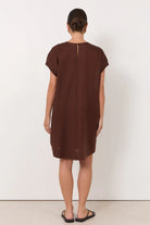 Cleo Linen Short Dress Chocolate Dresses Adorne