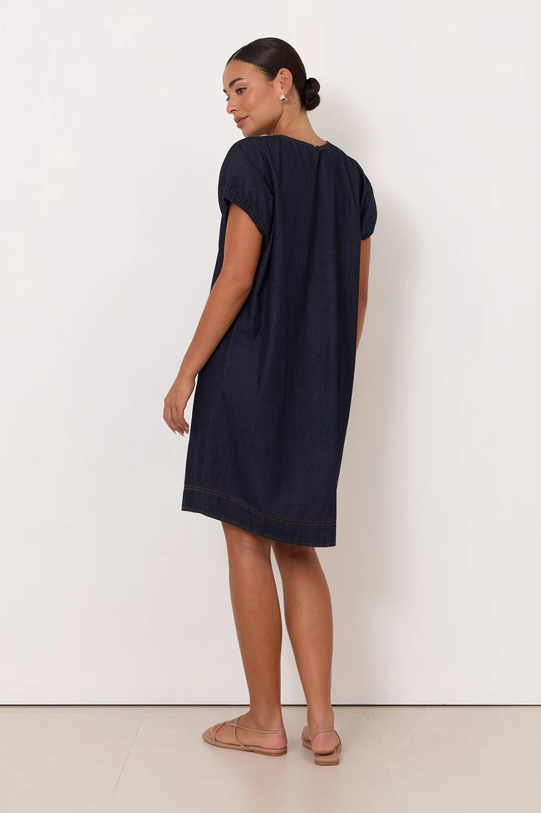 Cleo Lightweight Denim Short Dress Dark Denim Dresses Adorne