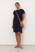 Cleo Lightweight Denim Short Dress Dark Denim Dresses Adorne