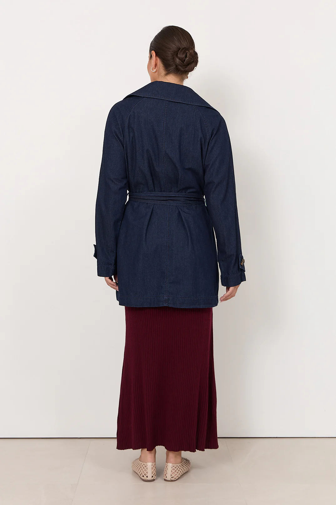 Paris Light Weight Denim Short Trench Dark Denim Jackets Adorne