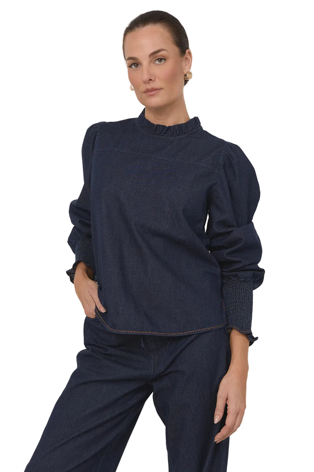 Olivia Lightweight Denim Top Dark Denim Tops Adorne S(8)