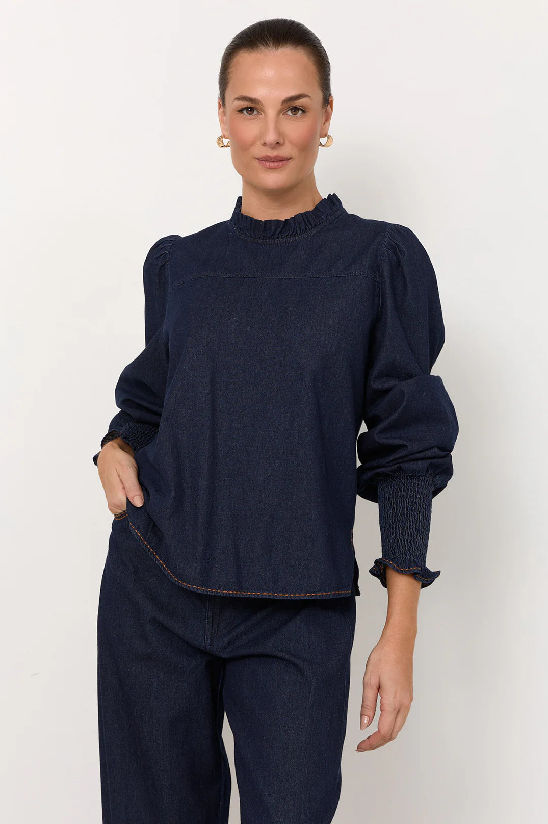 Olivia Lightweight Denim Top Dark Denim Tops Adorne