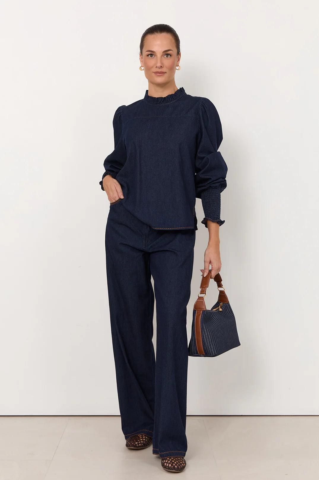 Olivia Lightweight Denim Top Dark Denim Tops Adorne