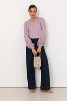 Ulla Boat Neck Cupro Top Lilac Tops Adorne