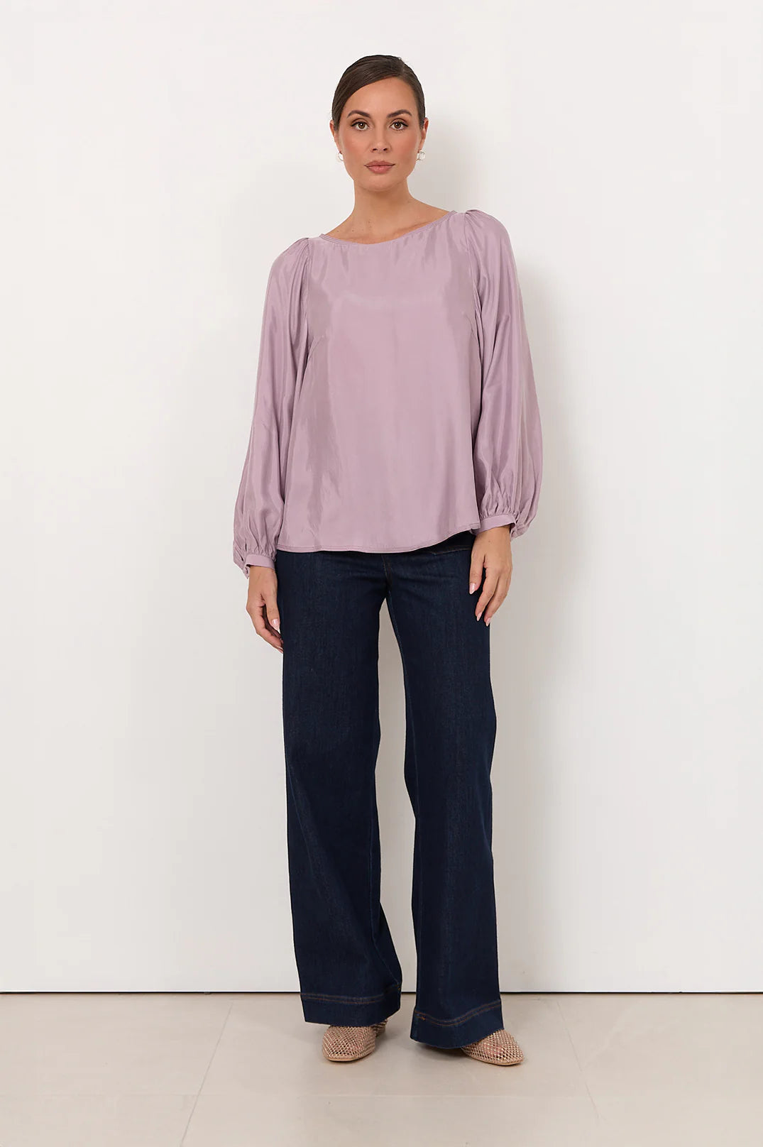 Ulla Boat Neck Cupro Top Lilac Tops Adorne