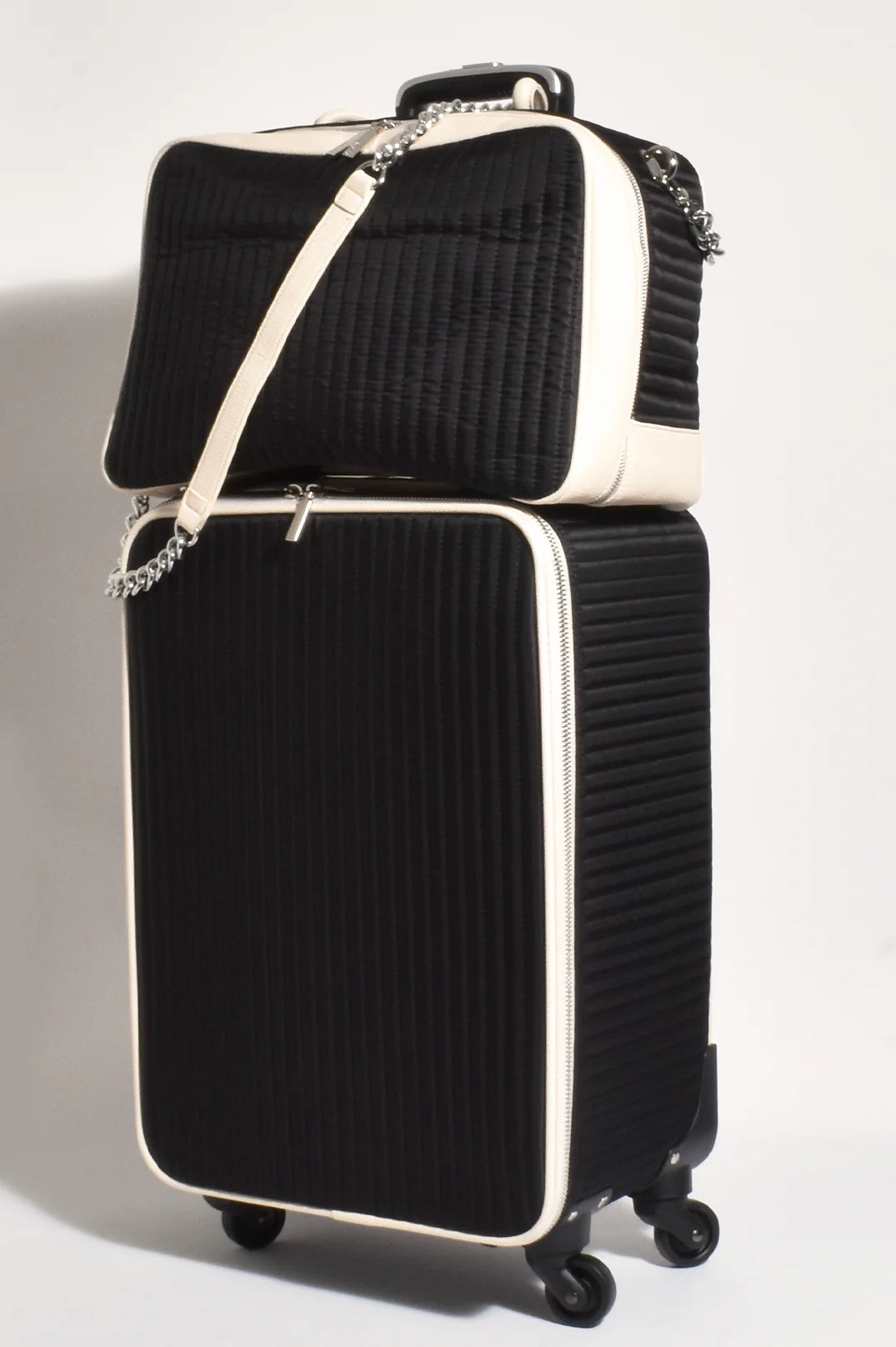 Hannah Quilted Wheeled Suitcase Black/Nude Bags and Purses Adorne