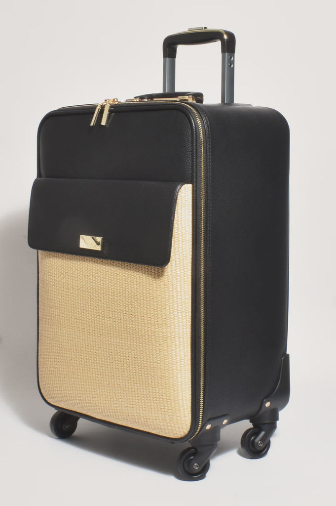Tallulah Weave Wheeled Overnighter Natural Black - Global Free Style
