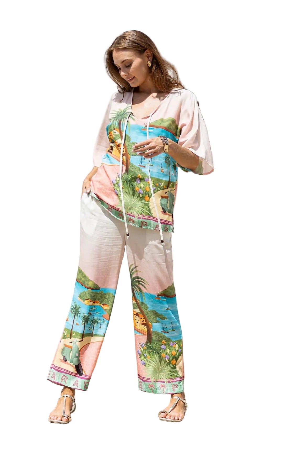 Amalfi Coast Pants with elastic waist and tie Bottoms Joops and Gypsy S(8)