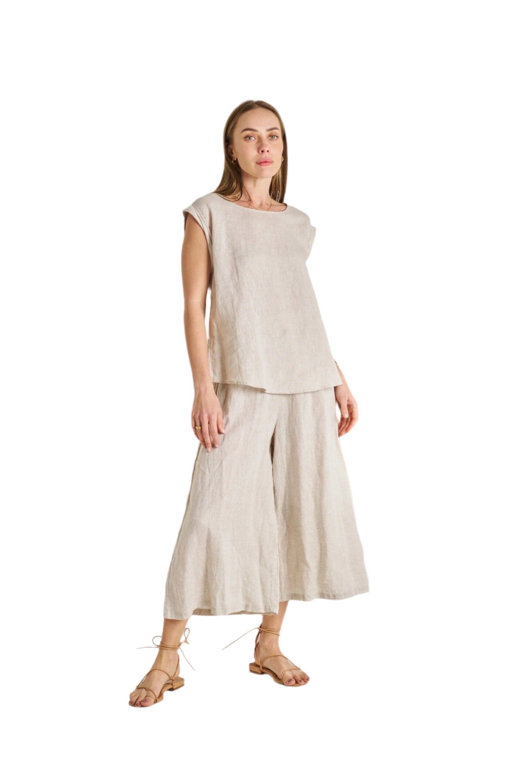 Amelia Top Linen Natural Tops Valeria Label S(8)  