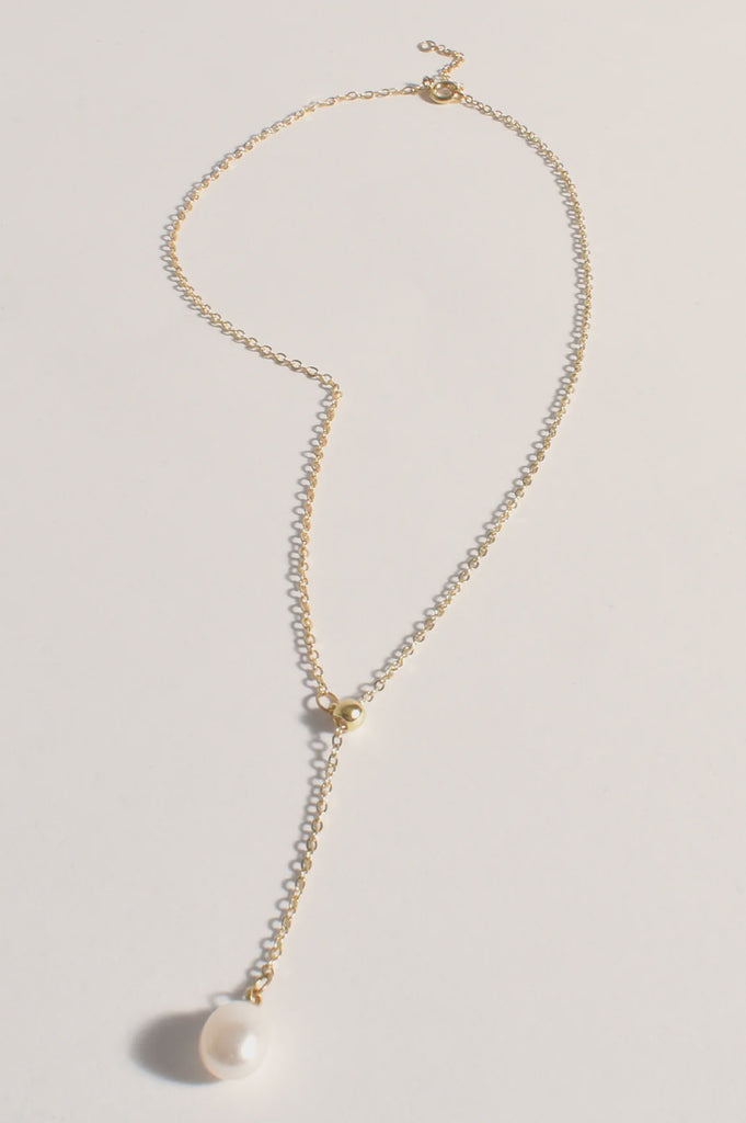 Pearl Y Drop Necklace Cream/Gold - Global Free Style