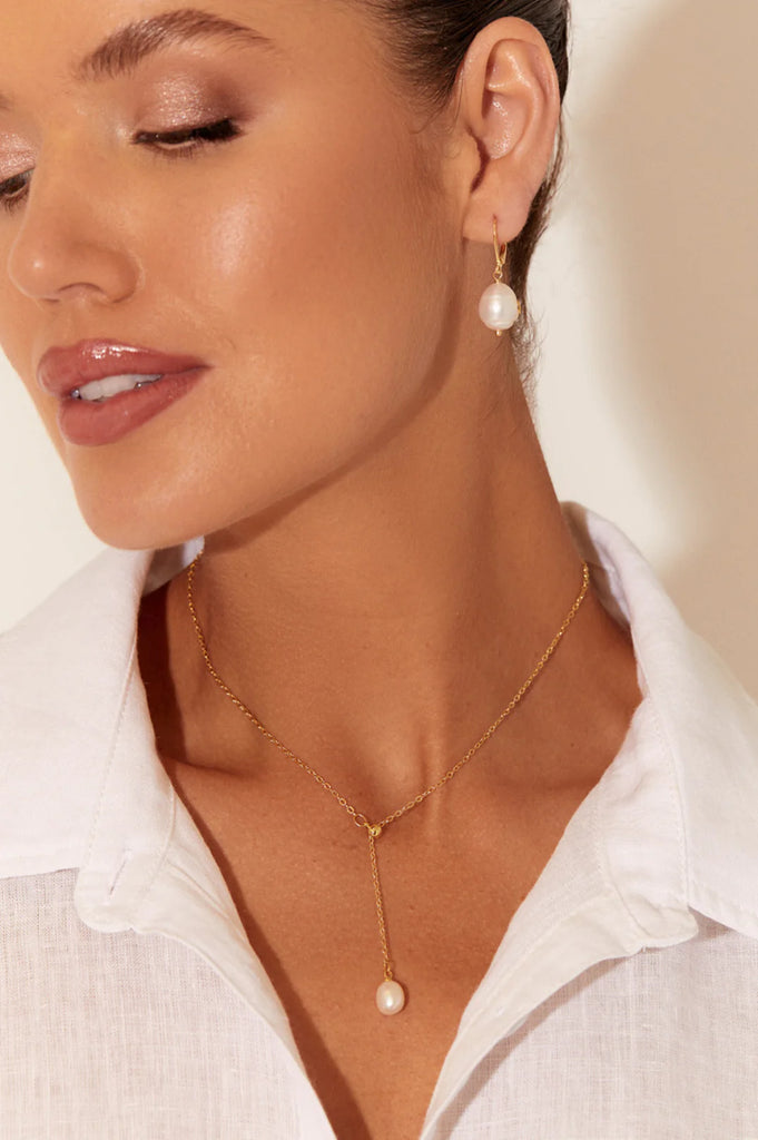 Pearl Y Drop Necklace Cream/Gold - Global Free Style