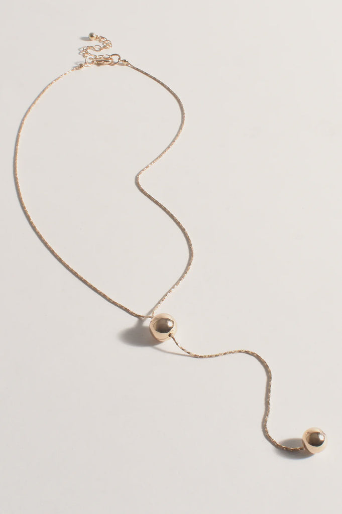 Metal Ball Y Drop Necklace Gold - Global Free Style