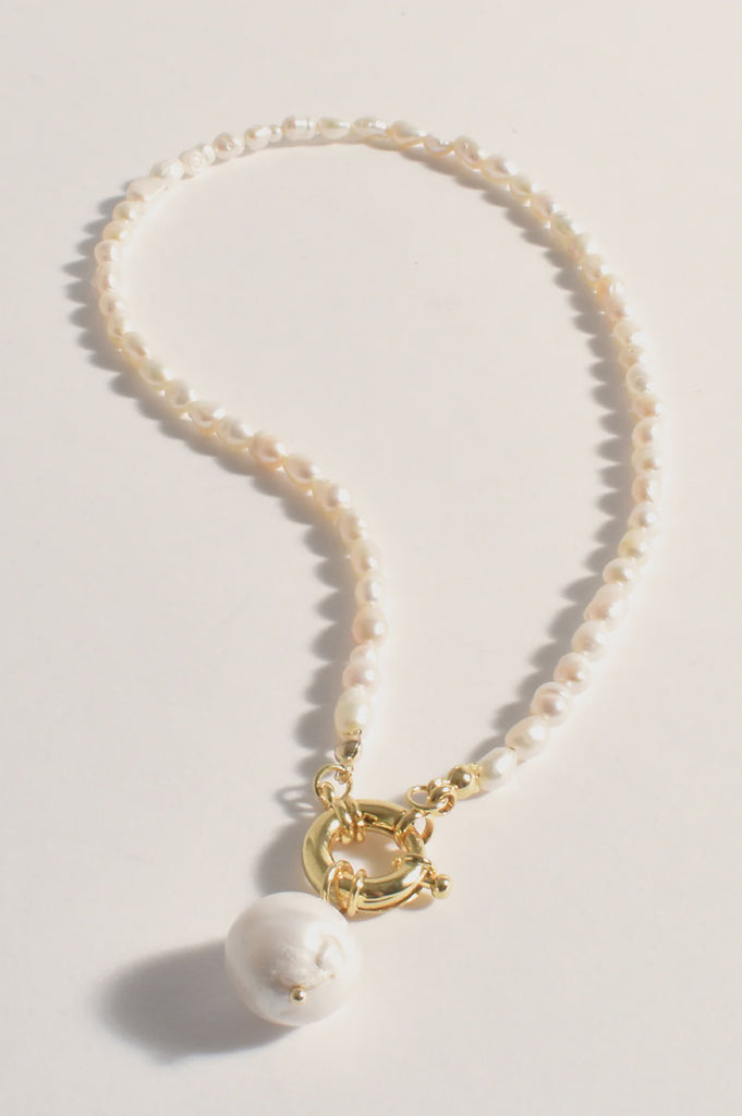 Freshwater Pearl Drop Necklace Cream/Gold Necklaces Adorne   