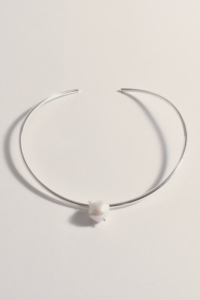 Freshwater Pearl Drop Collar Necklace Silver/Cream - Global Free Style