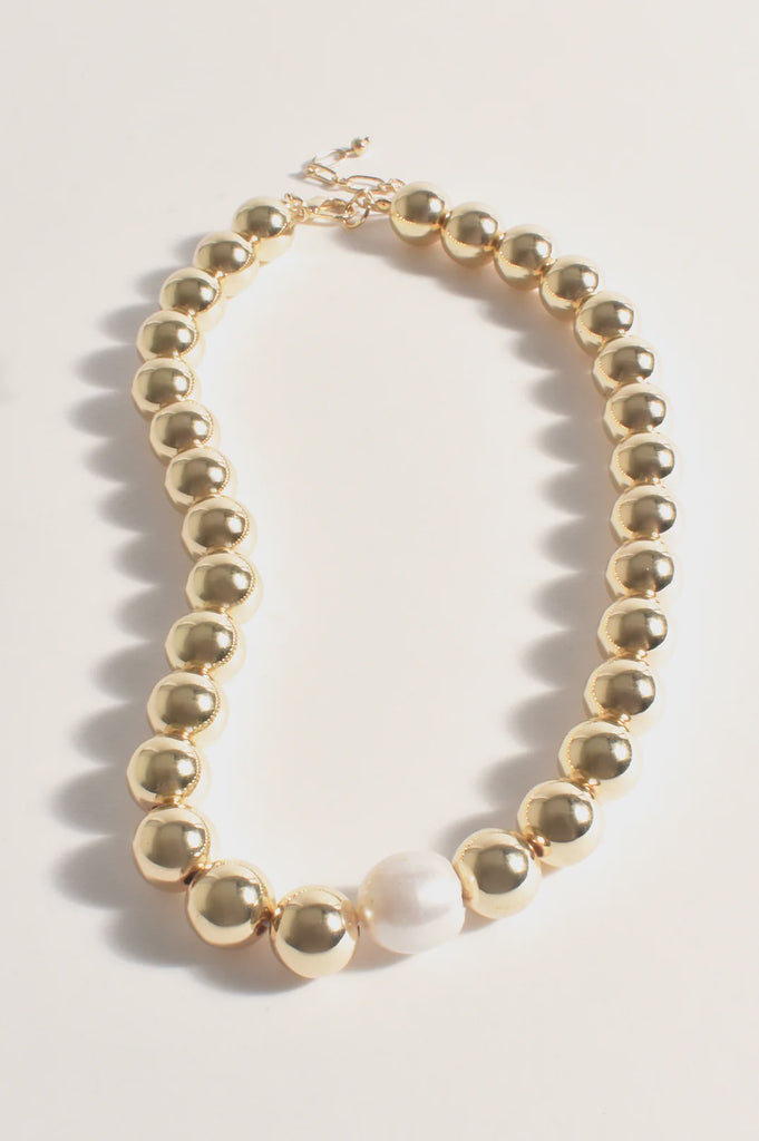 Pearl Centre Metal Ball Event Necklace Gold/Cream Necklaces Adorne   