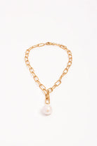Rectangle Link Baroque Pearl Drop Necklace Gold Necklaces Adorne