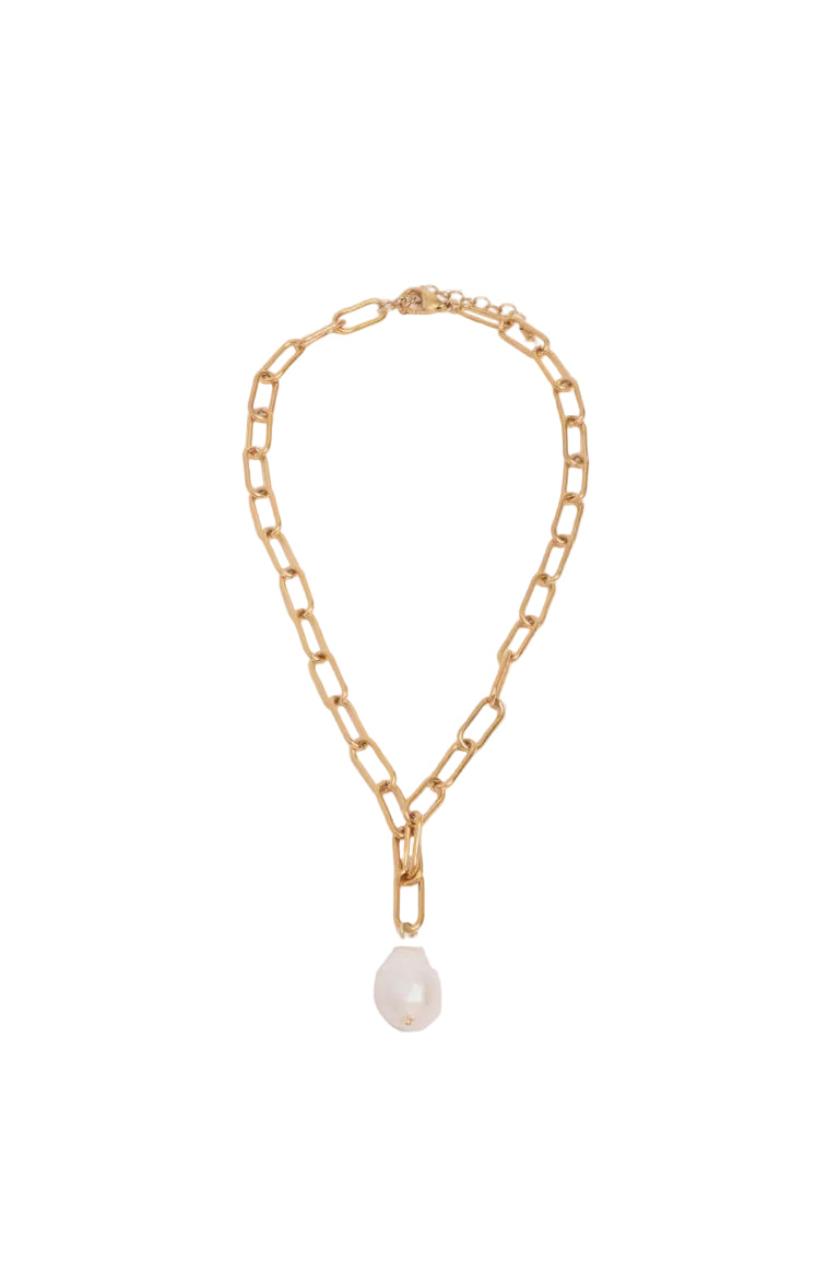 Rectangle Link Baroque Pearl Drop Necklace Gold Necklaces Adorne