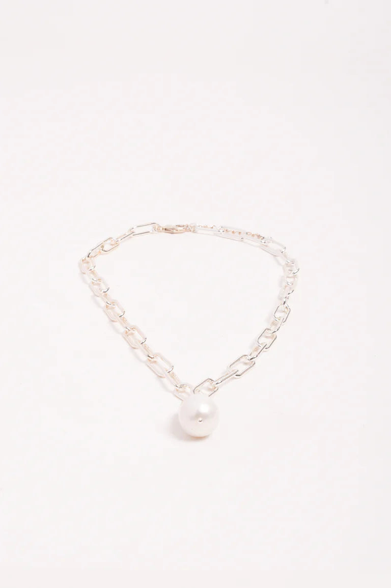 Rectangle Link Baroque Pearl Drop Necklace Silver Necklaces Adorne