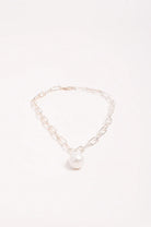 Rectangle Link Baroque Pearl Drop Necklace Silver Necklaces Adorne