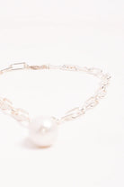 Rectangle Link Baroque Pearl Drop Necklace Silver Necklaces Adorne