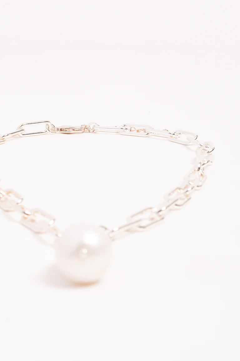 Rectangle Link Baroque Pearl Drop Necklace Silver Necklaces Adorne