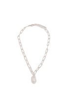 Rectangle Link Baroque Pearl Drop Necklace Silver Necklaces Adorne