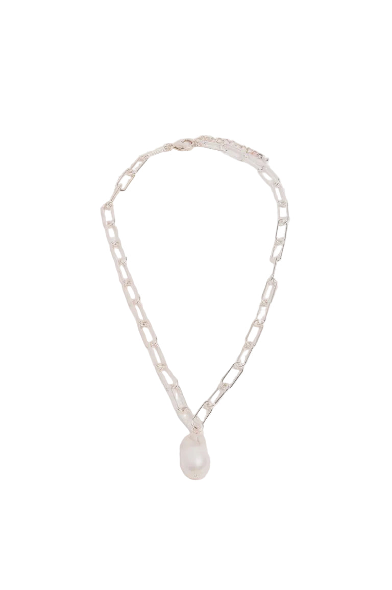 Rectangle Link Baroque Pearl Drop Necklace Silver Necklaces Adorne