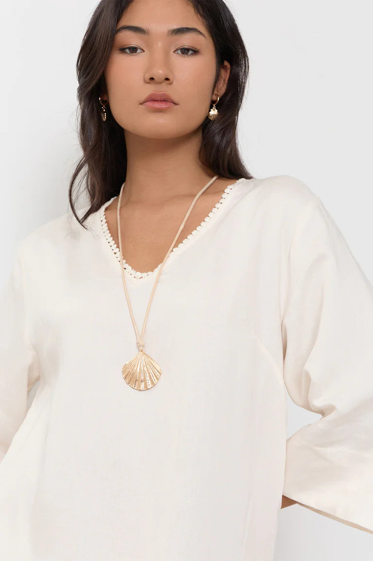 Shell Drop Adjustable Cord Necklace Camel/Gold Necklaces Adorne