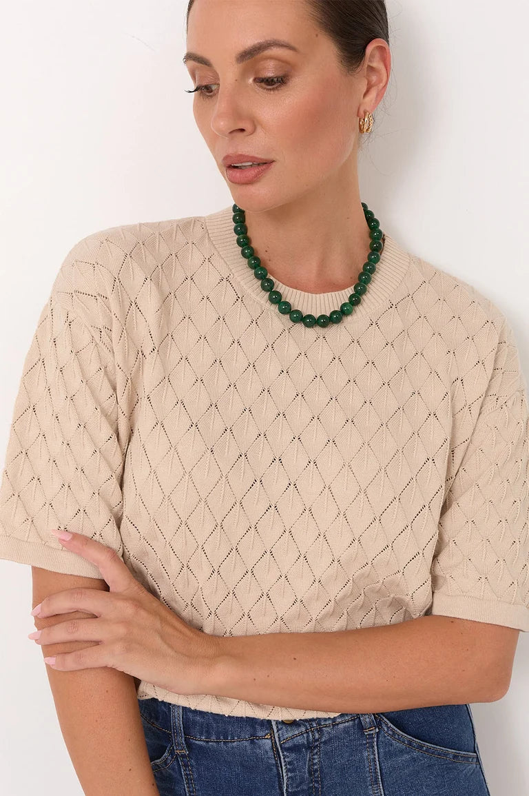 Stone Ball Bead Necklace Green/Gold Necklaces Adorne