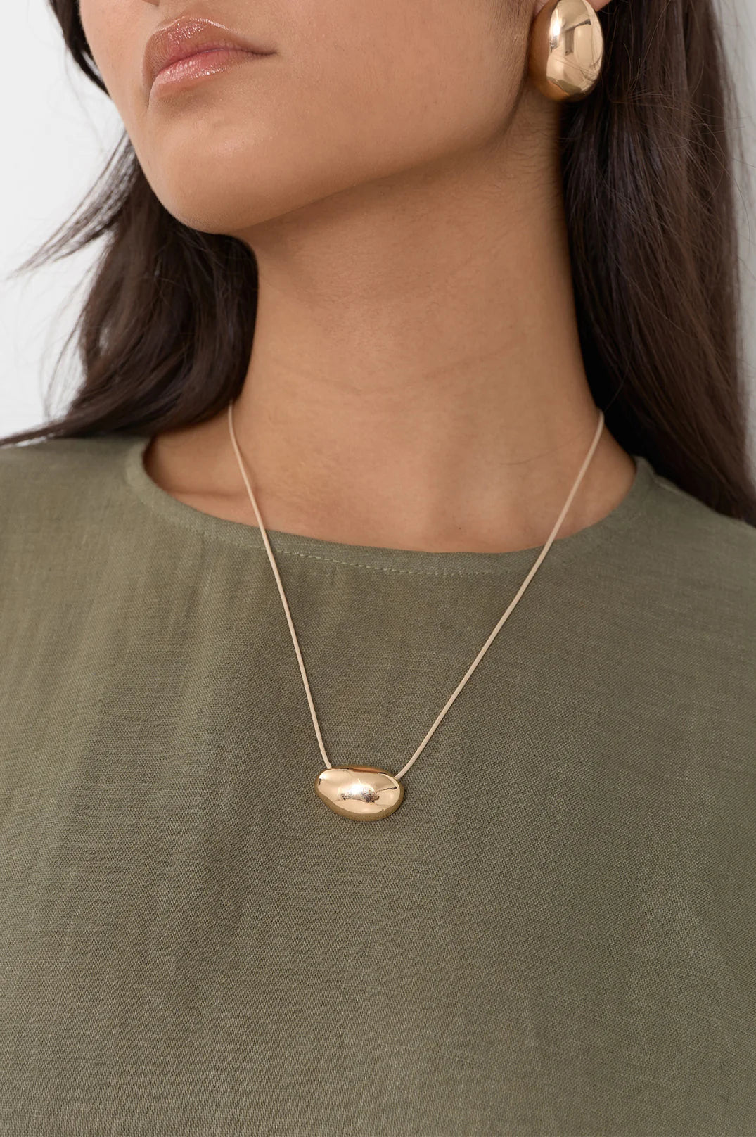 Oval Pendant Short Leather Necklace Camel Gold Necklaces Adorne