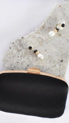 Alayna Satin Structured Clutch Black Bags and Purses Adorne