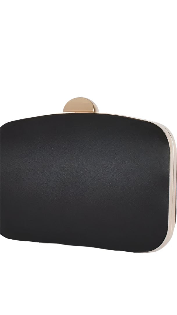 Alayna Satin Structured Clutch Black Bags and Purses Adorne