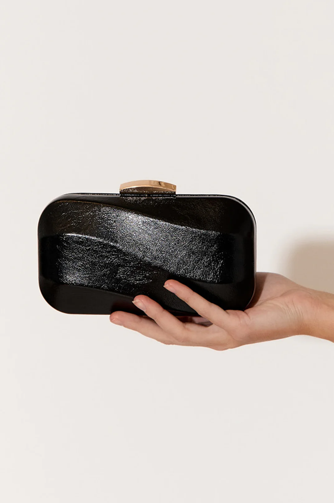 Wavy Structured Metallic Clutch Black Bags and Purses Adorne   