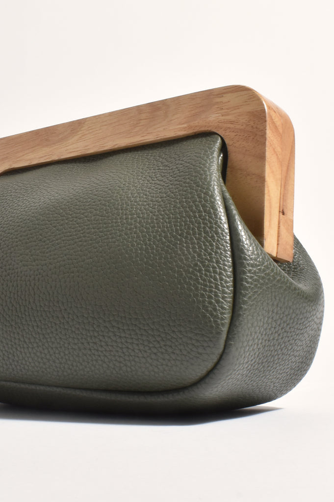 Kimmi Timber Frame Clutch Khaki Bags and Purses Adorne