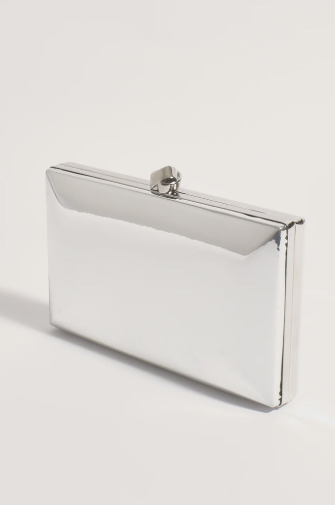 Mira Metallic Structured Clutch Silver Bags and Purses Adorne   