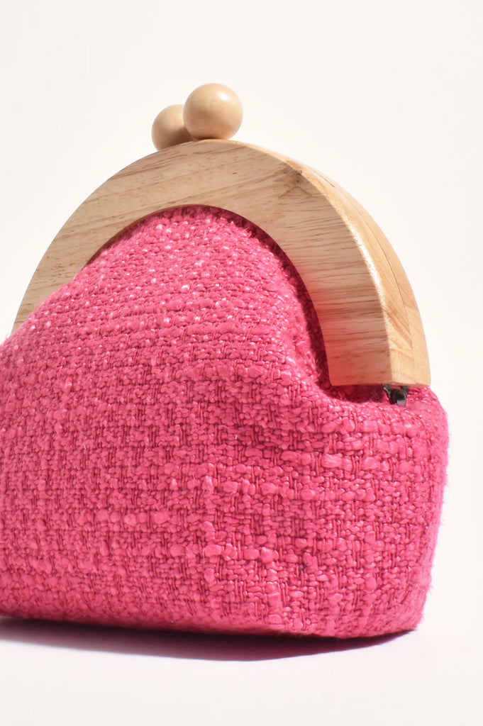 Etta Tweed Timber Frame Clutch Pink Bags and Purses Adorne   