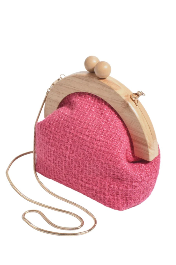 Etta Tweed Timber Frame Clutch Pink Bags and Purses Adorne   