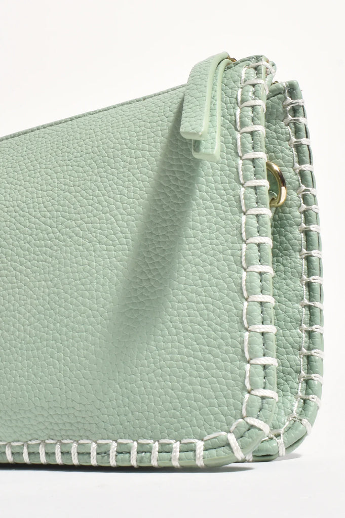 Bobbi Blanket Stitch Clutch Green Bags and Purses Adorne   