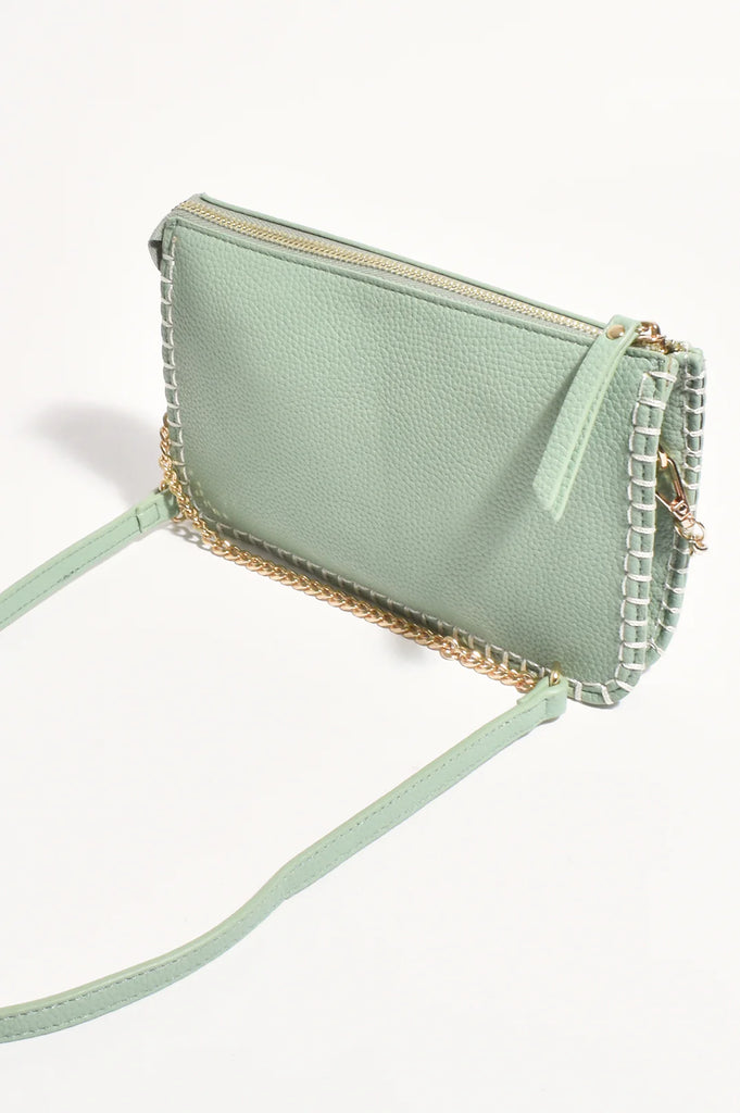 Bobbi Blanket Stitch Clutch Green Bags and Purses Adorne   