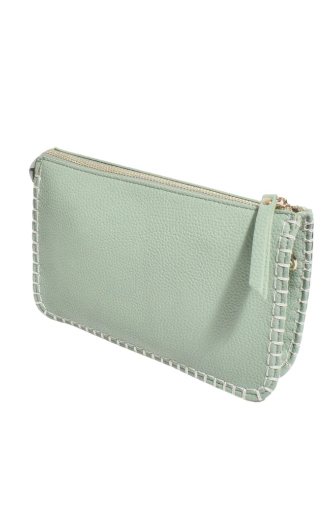 Bobbi Blanket Stitch Clutch Green Bags and Purses Adorne   